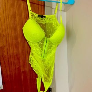 Neon yellow lace bodysuit